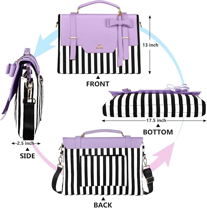 MATEIN 17 inch laptop bag for women, Large Computer Sleeve Case Briefcase with RFID Pocket & Bow, Cute Lightweight Messenger Carrying Shoulder Tote Office Bag for Nurse Teacher College Work, Purple