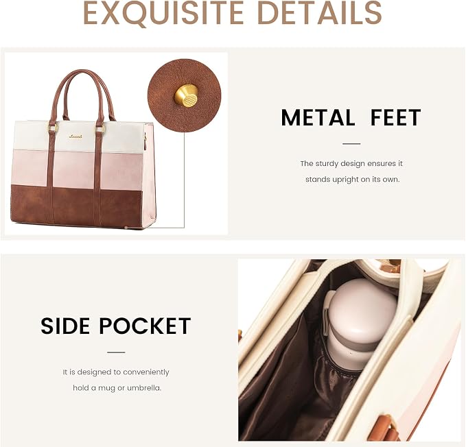 LOVEVOOK Laptop Bag for Women, 15.6 Inch Laptop Tote Bag, Vintage Leather Work Bags for Women, Waterproof Computer bag with Clutch Purse, Large Capacity Briefcase, Business Office Bag | Two-piece set