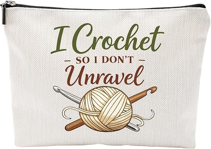 ZUYUROU Crochet Makeup Bag Funny Travel Cosmetic Pouch Zipper Organizer for Women Crafters, Double-Sided Canvas