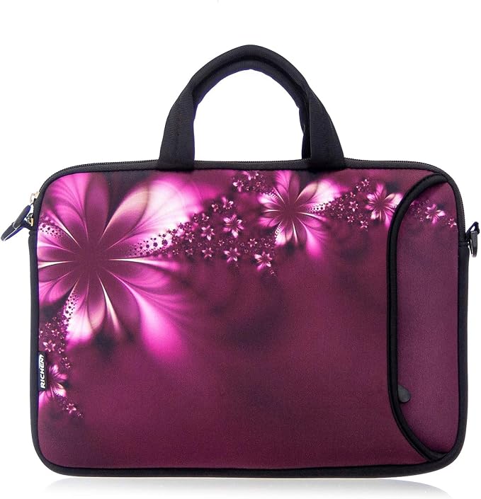 RICHEN 14 15 15.4 15.6 inch Messenger Bag Carrying Case with Handle Accessory Pocket Fits 14 to 15-Inch Laptops/Notebook/Kids Tablet (14-15.6 inch, Flowers)