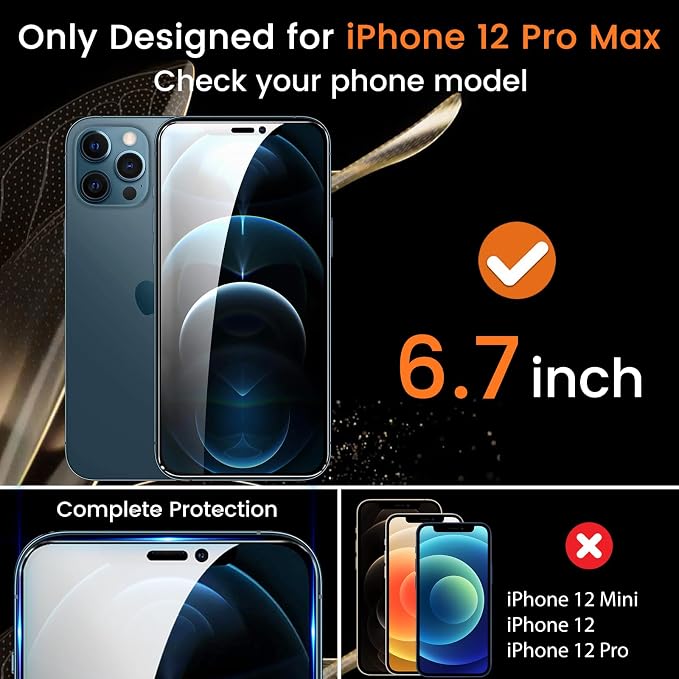 Lesakit 3+3 Pack Privacy Screen Protector for iPhone 12 Pro Max 6.7-Inch with 3 Pack Camera Lens Protector, Anti Spy Tempered Glass Film 9H Hardness Bubble Free Case Friendly