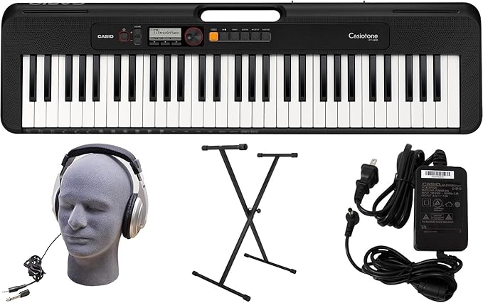 Casio Casiotone CT-S200BK 61-Key Portable Keyboard- Black Bundle with Stand, Headphones, AC Adapter, and Polishing cloth