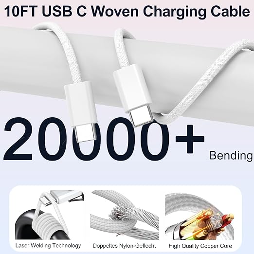iPhone 17/16/15 Charger Fast Charging 3Pack 40W USB C Charger Fast Charging Block with 10FT USB C Cable for iPhone 17/17 Pro/17 Pro Max/17 Air/16/16 Plus/16 Pro/16e/16 Pro Max/15/15 Pro Max/iPad Pro