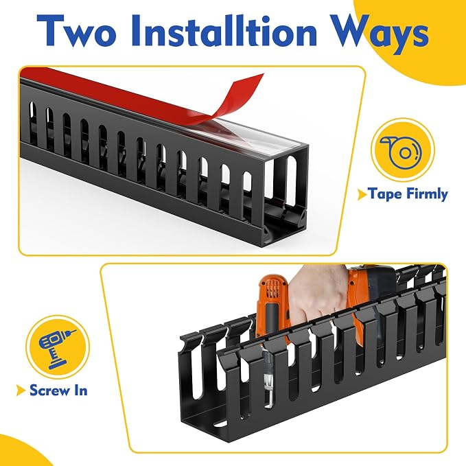 Open Slot Wiring Raceway Cable Duct, 123in Cable Management Channel Cord Track,Desk Wire Channel, Under Desk Cable Management to Hide Cables, Wires for Computers (Black, 1.18" Hx1.57"W, 15.4''L(8 Pc))