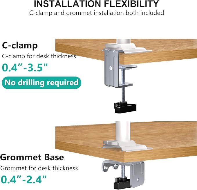 WALI Laptop Desk Mount for 17 inch Notebook, Adjustable Single Monitor Arm with Laptop Holder for 32 inch Screen, Laptops Stand with Ventilated Tray, Up to 22 lbs, (M00LP-W), White