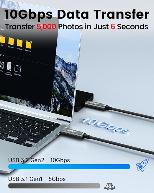 USB C Fiber Optic Cable 50FT, 10Gbps Active Optical USB 3.2 Gen2 Cable with German SiliconLine Chip, Long Distance for Machine Vision,Logitech 4K Camera,VR/AR,Video Conference,Industrial Equipment