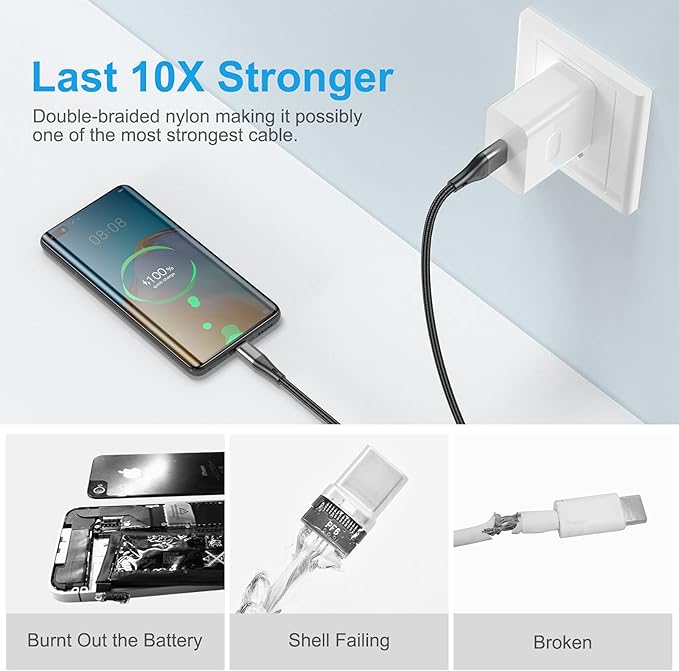 USB to USB C Cable,3Pack 3ft Premium Nylon Braided Fast Charging,3A Rapid Charger Cord,Type C to A Cable Compatible with Samsung Galaxy S22 S21 S20 S10 S9 S8 Plus,Note 20 10 9 8,LG V50 V40