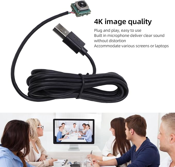 12MP USB Camera Module, 4K Mini UVC USB2.0 Video Webcam Board Built in Microphone, 90 Degree Lens, Auto Focus, 4 Way Connection