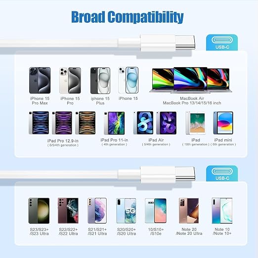 LOFPYE 3-Pack 1FT 60W USB C to USB C Cable, Type C Fast Charging Cable for iPhone Air 17 16e 16 15 Pro Plus Pro Max，for Galaxy S25/S24, for iPad Pro/Air/mini, for MacBook Pro/Air and More