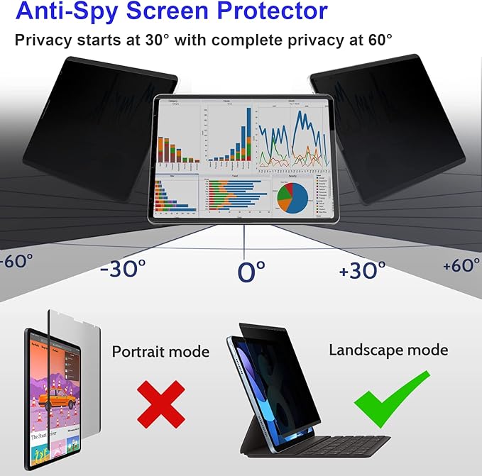 Magnetic Privacy Screen Protector for iPad Pro 11" 4th 3rd 2nd 1st Generation 2022 2021 2020 2018/ iPad Air 5/ Air 4 10.9" (2022/2020), Removable&Reusable Anti-Spy Anti-Glare Privacy Filter, Bubble Free