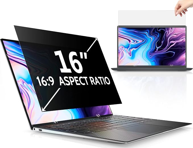 16"&16.1" Laptop Privacy Screen Compatible with Lenovo Hp Dell Acer Asus Thinkpad Envy Xps Computer 16:9 Aspect, Removable Anti Glare Blue Light Filter Protector, Peslv 16 Inch Monitor Security Shield