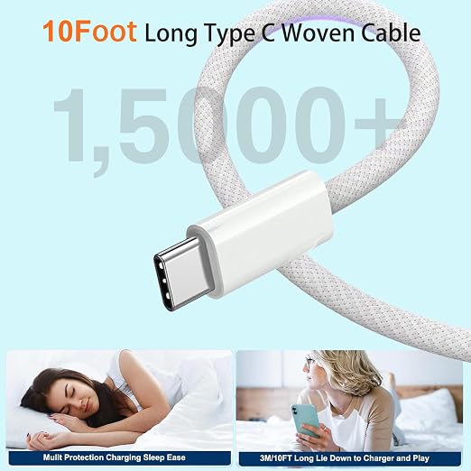 10FT iPhone 16 15 Charger Fast Charging,2Pack 20W Type C Chargers USB C Block 10Foot USB C to USB C Woven Cable, Apple i Phone 16 Charger for iPhone 16/16 Plus/16 Pro/16 Pro Max/iPhone 15 Pro Max/iPad