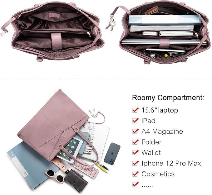 LOVEVOOK Laptop Tote Bag for Women 15.6 Inch Waterproof Leather Computer Bags Women Business Office Work Bag Briefcase Light Purple