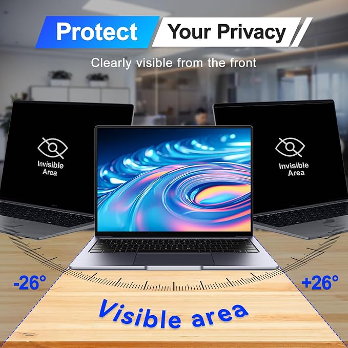 Magnetic Laptop Privacy Screen 13.3 Inch 16:10 Display, Removable Computer Screen Privacy Shield, Anti-Glare Blue Light Protector Compatible with Dell Hp Lenovo Acer Asus Samsung