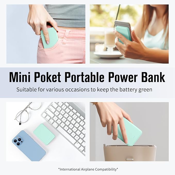 S22 Portable Charger, Mini Colorful Power Bank, PowerNano, 5000mAh External Battery Pack Compatible with iPhone 15/14/13/12/11/X All Series and Android Phone,Green