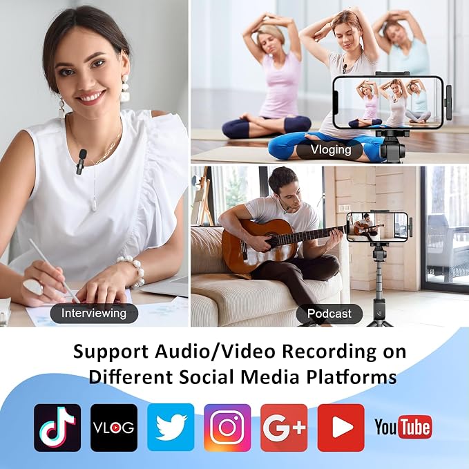 MAYBESTA Wireless Lavalier Microphone for iPhone, iPad, Android - Bluetooth Lapel Phone Mic for Video Recording - Mini Clip on Microphones for YouTube Podcast Interview(Black)