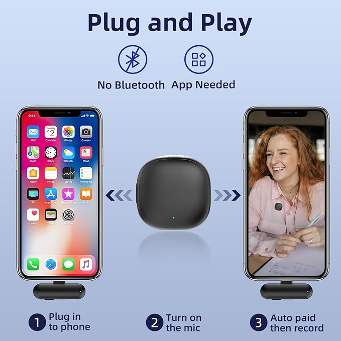 NPTCL Wireless Microphone for iPhone 17 16 15 - AI Noise Cancelling Mini Lavalier Mic USB C for Android Phone with 35H Charging Case for Video Recording Vlogging YouTube TikTok