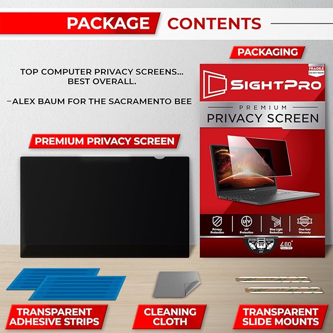 SightPro 16 Inch 16:10 Laptop Privacy Screen Filter - Computer Monitor Privacy Shield and Protector - High Clarity