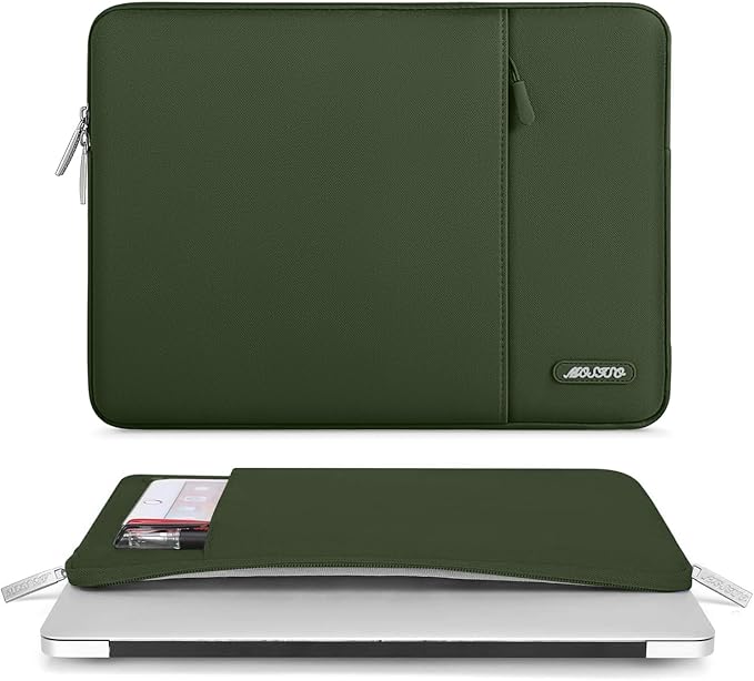 MOSISO Laptop Case 16 inch, 15-15.6 inch Laptop Sleeve Compatible with MacBook Pro 16 M5 M4 M3 M2 M1, HP Acer Dell Lenovo ASUS, Polyester Vertical Computer Sleeve Bag with Pocket, Army Green