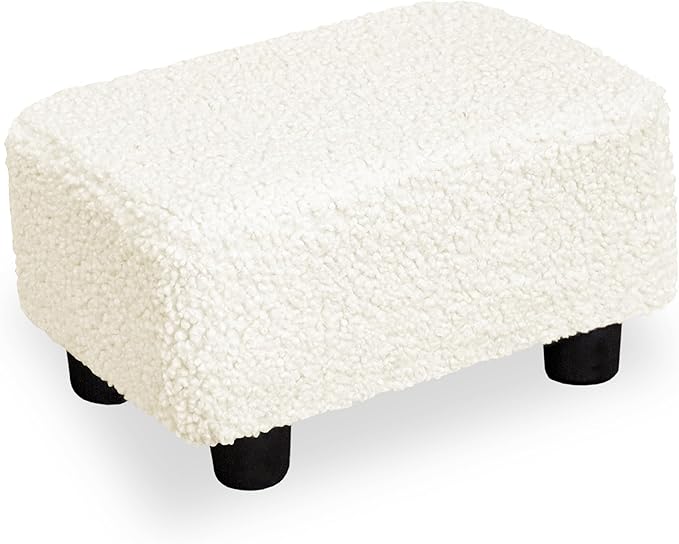 CAROLMADE Small Foot Stool Ottoman Footstool with Legs Under Desk Footrest for Living Room Bedroom and Office, Soft Ivory White