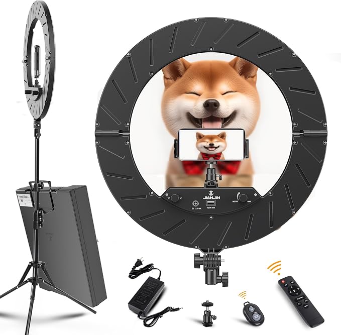 Ring Light 18 INCH Kit,55W6700k Dimmable LED Light, Tripod Stand, Remote Controller,Box for Camera,Smartphone,YouTube,TikTok,Self-Portrait Shooting,CRI95 (Black)