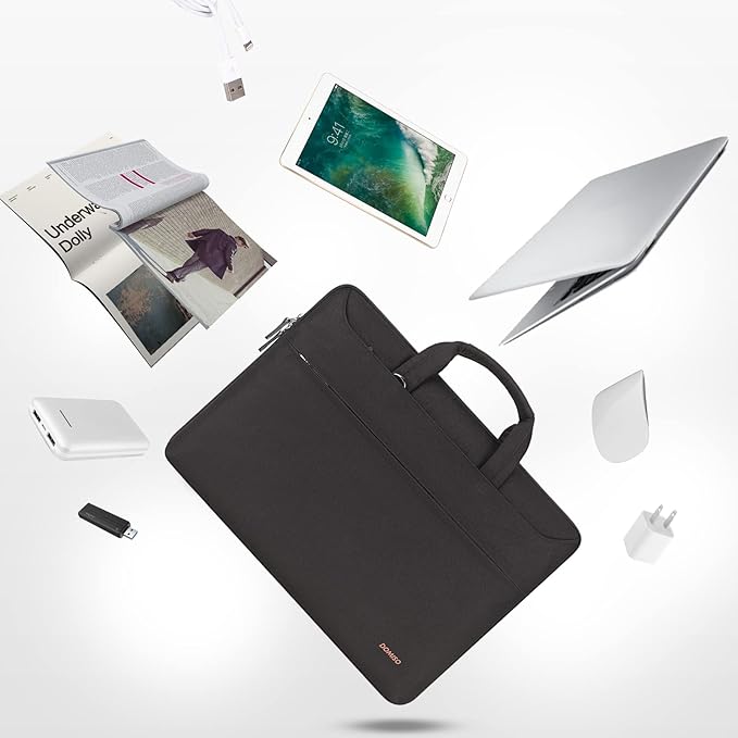 DOMISO 15.6 inch Laptop Messenger Shoulder Bag Tote Bag for Women for Men,Business Travel Work Computer Bag Case Briefcase,Compatible with 16 inch MacBook Pro/Max,15.6 inch HP Dell XPS 16, Black