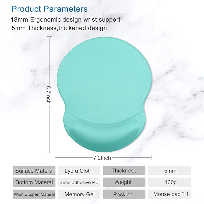 ITNRSIIET Ergonomic Mouse Pad with Gel Wrist Support Small Wrist Rest Smooth Surface Non-Slip PU Base Comfortable Office Supplies Pain Relief, 8.7 x 7.2 inches, Green