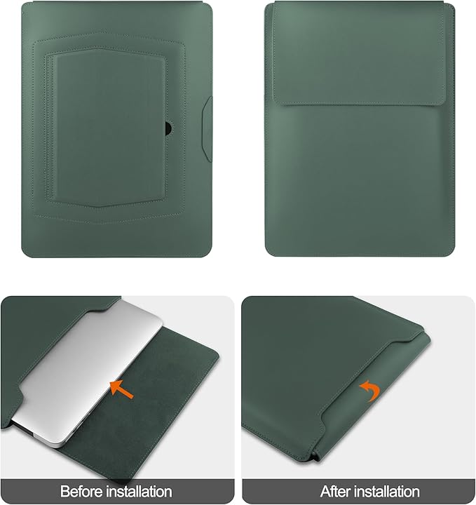 HoYiXi 13.3'' /13.6'' Laptop Sleeve Case Leather Bag with Stand Compatible with MacBook Pro 14/MacBook Air 13(M1 M2)/13.3'' Yoga/Dell XPS 13/HP/Matebook 14'' Laptop case, Green