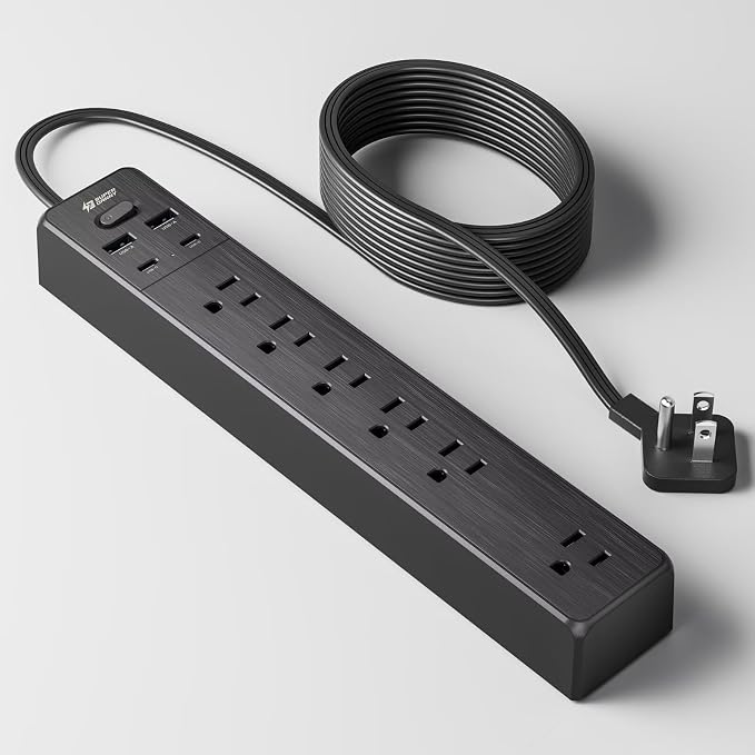 Power Strip USB Surge Protector, SUPERDANNY Mountable Extension Cord with USB 5 Outlets 3 USB Ports with Hook & Loop Fastener for iPhone iPad PC Home Office Travel (9.8ft, Black)
