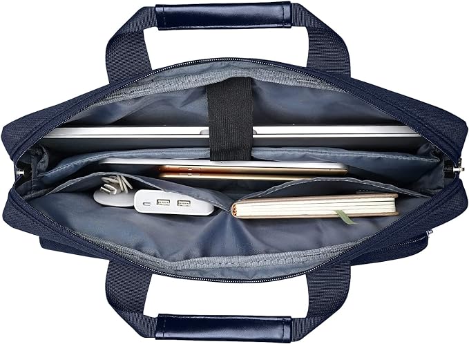 MOSISO Laptop Shoulder Bag 15.6 inch, 15-15.6 inch Computer Bag Compatible with MacBook Pro 16 inch, HP, Dell, Lenovo, Notebook with 2 Raised&1 Flapover&1 Horizontal Pocket&Handle&Belt, Navy Blue