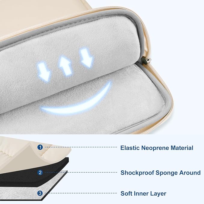 MOSISO Laptop Case 13.3 inch, 13-13.3 inch Puffy Laptop Sleeve Compatible with MacBook Air 13 13.6/Pro 13/Pro 14, HP Dell ASUS Lenovo, Rectangle Quilted Puffer Computer Bag for Women, Sand