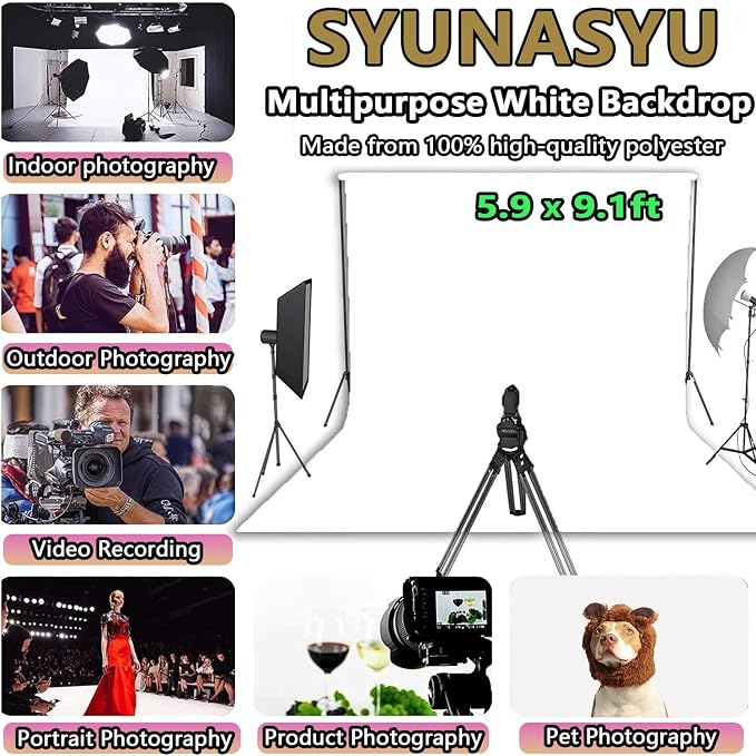 6x9 ft White Backdrop for Photoshoot, Premium Quality White Background Screen Polyester Picture Photography Backdrop Photoshoot Accessories Content Creator Background for Studio Video Photo Booth