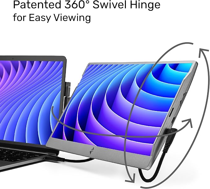 SideTrak Swivel 14" Portable Monitor for Laptop, Screen Extender with Patented Swivel Hinge, Attachable Travel Monitor, Dual Screen FHD Display, USB-C® & HDMI, (Dark Gray)