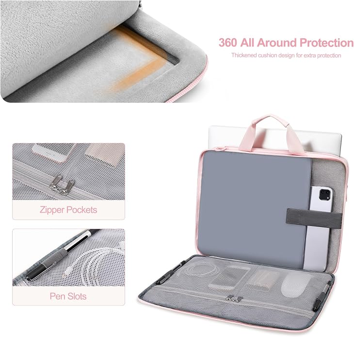 MOSISO 360 Protective Laptop Shoulder Bag, Double Layer Fluffy Padded Laptop Bag with Anti-theft Zipper