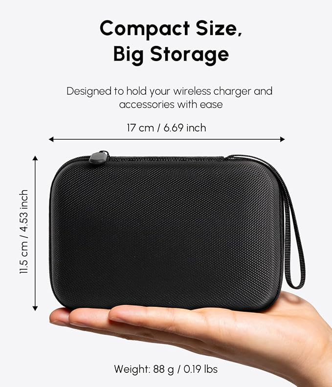 Portable Charger Case Compatible with Hicober 3 in 1 Wireless Charging Station, 1680D Oxford Charger Organizer Travel Case for Foldable Charging Pad, Adapter and Cable - Matte Black