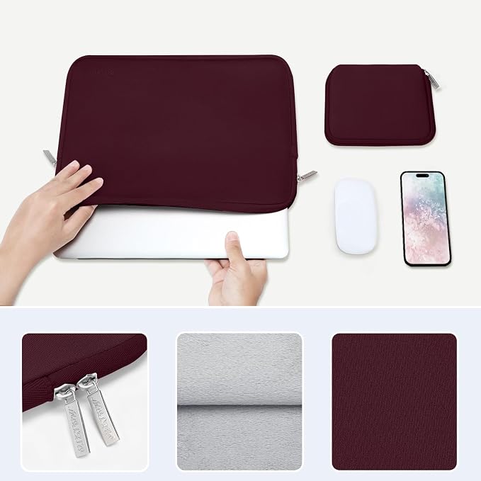 MOSISO Laptop Case 15 inch, 15 inch Laptop Sleeve Bag Compatible with MacBook Air M5 A3448 M4 A3241 M3 A3114 M2 A2941 2026-2023, Dell XPS, Neoprene Computer Sleeve Bag with Small Case, Wine Red