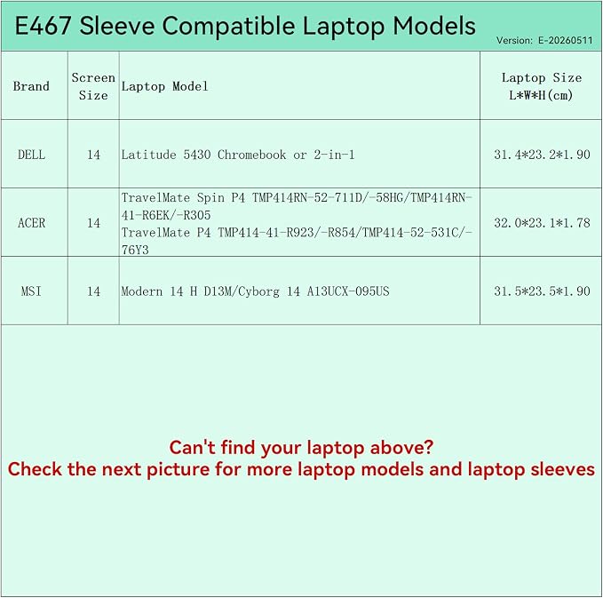 Smatree Elite Laptop Sleeve for 14 inch DELL Latitude 5430 Chromebook or 2-in-1, Acer TravelMate P4 TMP414/Spin P4 TMP414RN, MSI Modern 14 H/Cyborg 14, Protective Laptop Case with Pocket(E467)