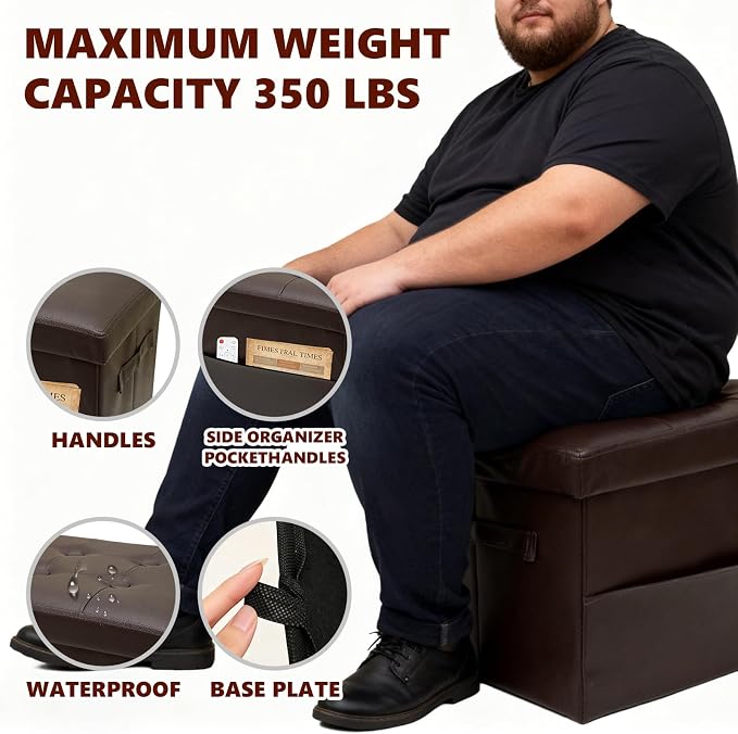 ALASDO Storage Ottoman Footrest Stool Small Ottoman with Storage Foldable Ottomans Foot Rest Footstool Bench for Living Room 17x13x13inches Brown