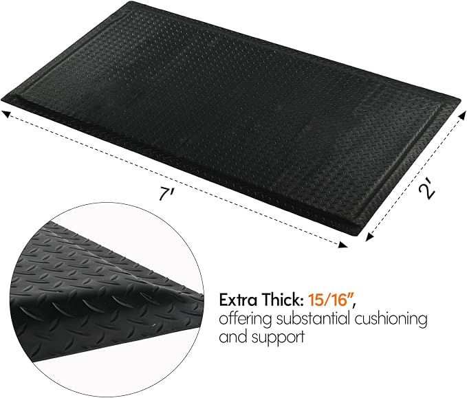 Anti Fatigue Mats Industrial 2' x 7' 15/16" Thick Ergonomic Standing Mat Commercial Kitchen Mat Heavy Duty Diamond Plate Shop Floor Mat Helps Relieve Back and Leg Soreness