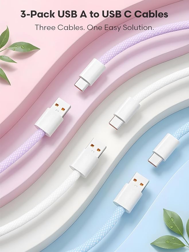 Senetem USB C Cable 3FT 3-Pack, USB A to USB Type C Charger Cord, 3A Fast Charging Compatible with iPhone 15 16 17 Pro, Samsung S24/S23 S22/Note 20/10, Car Play, Apple iPad Android Accessories