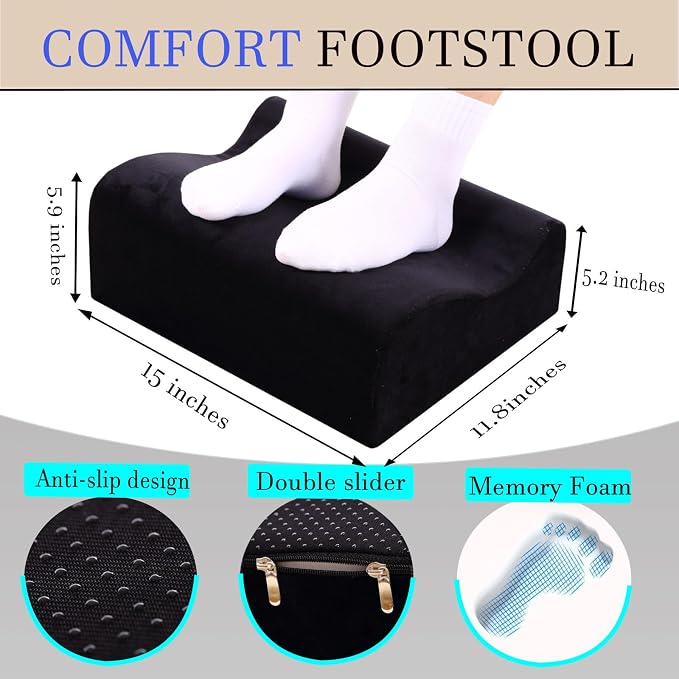 Foot Rest for Under Desk at Work,At Work Soft Ergonomic Footrest,Support Foot Pillow,Heel Chair,Leg Elevation Pillow,(Black)