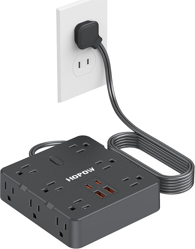 HOPOW 2 Prong Power Strip, 2 Prong to 3 Prong Outlet Adapter with 12 AC & 4 USB(2 USB-C), 1700J Two Prong Surge Protector, 6FT Extension Cord, Wall Mountable, Ideal for Old House Non-Grounded Outlets