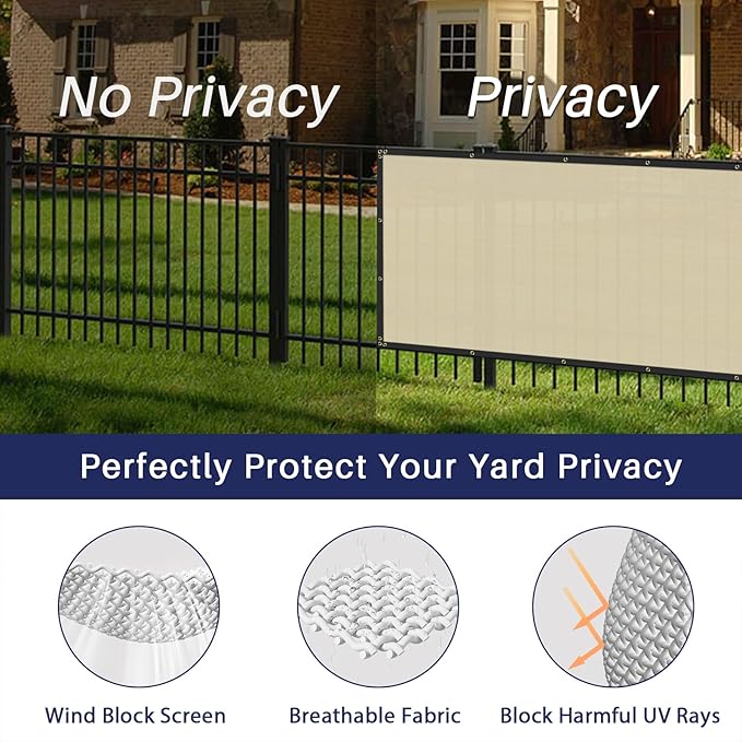 Windscreen4less Privacy Fence Screen Heavy Duty Windscreen Fencing Mesh Fabric Shade Net Cover for Outdoor Wall Garden Yard Pool Deck, 8'x92' Beige