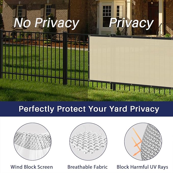 Windscreen4less 4' x 165' Privacy Fence Screen Heavy Duty Windscreen Fencing Mesh Fabric Shade Net Cover with Brass Grommtes for Outdoor Wall Garden Yard Pool Deck Beige