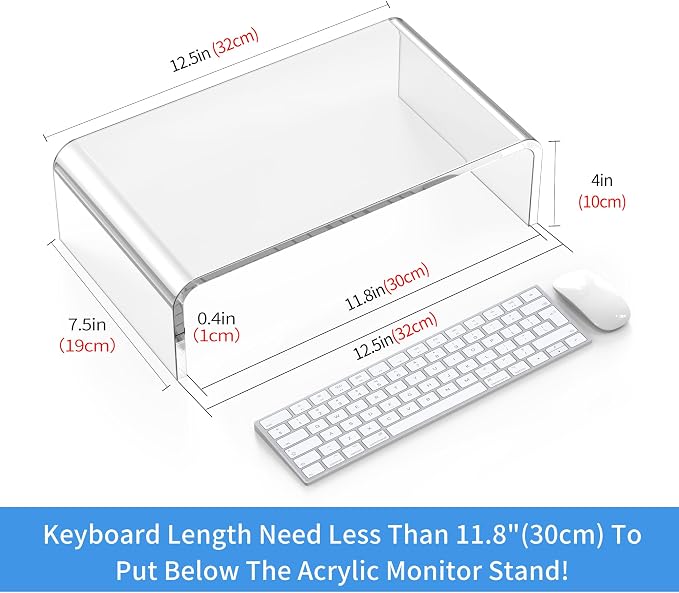 Acrylic Monitor Stand Riser Acrylic Laptop Stand for Desk Clear Computer Monitor Stand for Desk Accessories White Aesthetic Decorations for Office Home iMac Organizer
