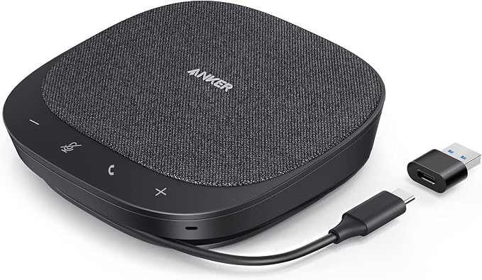 Anker PowerConf S330 USB Speakerphone, Conference Microphone for Home Office, Smart Voice Enhancement, Plug and Play, 360° Voice Coverage via 4 Microphones, and Powerful Sound (Renewed)