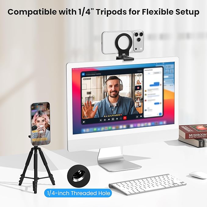 Itramax Continuity Camera Mount for iMac,360° Foldable Portable Desktop Monitor Screen iPhone Webcam Stand Holder for MagSafe iPhone 17 Pro Max Air 17e 16 15 14 13 12 Mini 11 XR XS,MacBook,Apple TV 4K