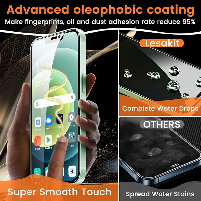 Lesakit 3+3 Pack Privacy Screen Protector for iPhone 12 6.1-Inch with 3 Pack Camera Lens Protector, Anti Spy Tempered Glass Film 9H Hardness Bubble Free Case Friendly