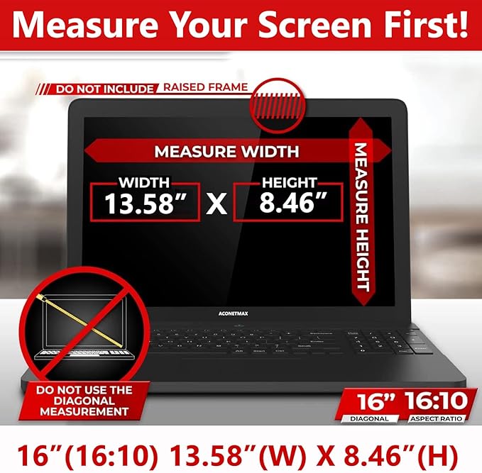 16 Inches Magnetic Privacy Screen Filter for Laptop 16:10 Widescreen Monitor | Computer Privacy Shield | Anti Glare & Blue Light Filter | Eye Protection | Anti-SPY | Anti-Scratch Protector