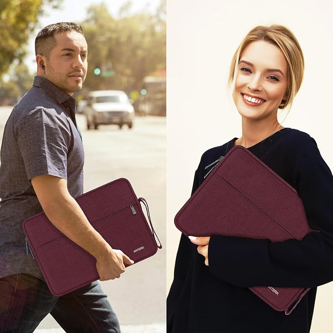 Laptop Sleeve Case 14 Inch, Water Resistant Traveling Computer Cover with Handle, Shockproof Protective Carrying Laptop Bag Compatible for 14 Inch MacBook Air/Pro, HP, Dell, Lenovo, WineRed